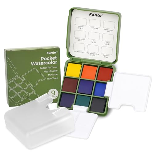 Funto Mini Watercolor Travel Set, Travel Kit with 2 Foldable Palettes, 9 Colors, Mini Color Paint Set for Creative Artists - style: Basic Set