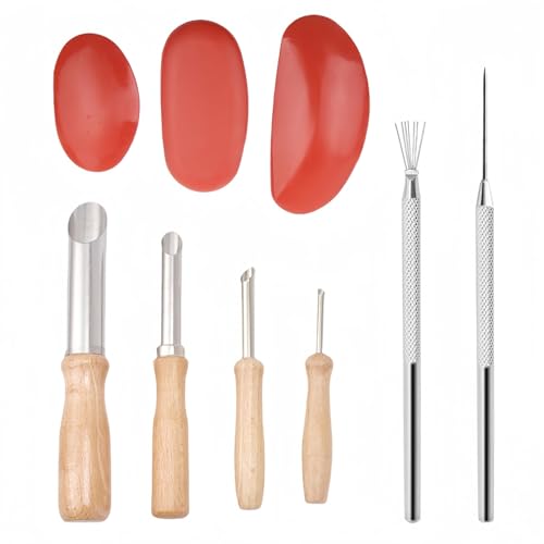 Accfore 9 Pack Rubber Pottery Clay Ribs for Sculpting Texturing Artists | Stainless Steel Circular Clay Hole Cutters, Clay Ceramic Needle,Feather Wire Texture Detail Tools Crafts for Modeling Potter