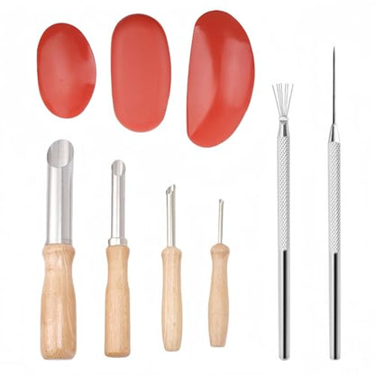 Accfore 9 Pack Rubber Pottery Clay Ribs for Sculpting Texturing Artists | Stainless Steel Circular Clay Hole Cutters, Clay Ceramic Needle,Feather Wire Texture Detail Tools Crafts for Modeling Potter