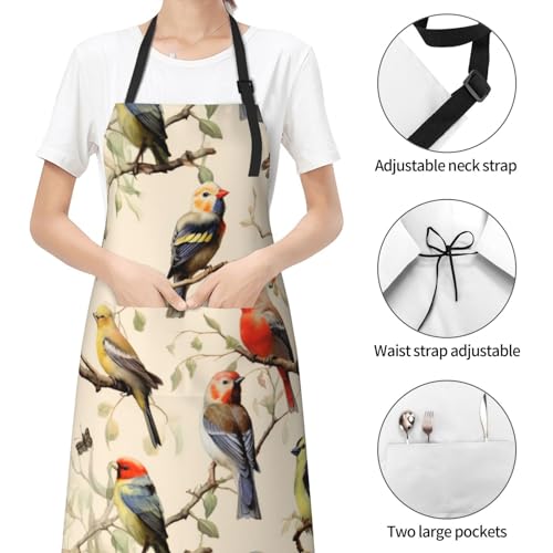 Artist Painting Apron with 2 Pockets Painters Art Aprons Gifts for Women Men - color: Birds on Branches
