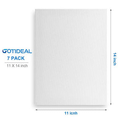 GOTIDEAL Stretched Canvas, 11x14 Inch Set of 7, Primed White | 100% Cotton Artist Canvas Boards for Painting, Acrylic Pouring, Oil Paint Dry & Wet Art Media - color: White, size: 11"x14"