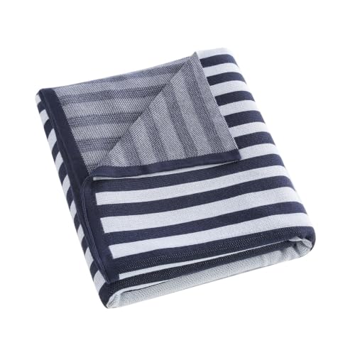 BOV Cooling Knit Throw Blanket 50x60, 100% Viscose, Silver Charcoal Stripe - color: Onyx & Silver