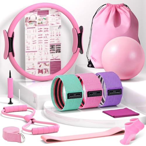 Pilates Kit for Home Workout, All-in-One Yoga Pilates Equipment with 14.5" Pilate Ring and Small Exercise Ball Set, Pilates Essentials for Women at Home