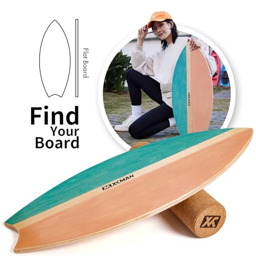 XCMAN Surf Balance Board Trainer with Roller Wooden Exercise Balancing Stability Trainer - Non Slip Surface for Adults Kids|Balance Board for Surfing,Snowboarding,Skateboarding,Hockey,Yoga Training - color: Rocket Green