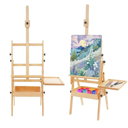 Wood Foldable Easel Stand, Large Wood H-Frame Easel with Storage Drawer & Tray, Adjustable Artist Easel Stand for Painting, Display, Activities, Students, Holds Canvas Art Up to 36"