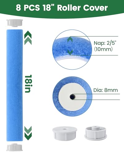 VOOMEY 18 Inch Paint Roller, 8 Pack Spiral Crimped Polyester Fiber Large Paint Roller Covers, Professional 18in Rollers for Painting Walls & Ceilings, Interior & Exterior Use - size: 18inch 8pcs(blue)