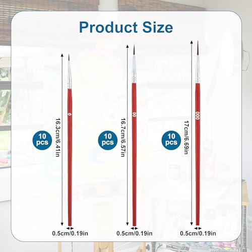 30pcs Detail Paint Brushes Set, 0#00#000 Fine Tip Skinny Paint Mini Tiny Miniature Fine Small Paint Liner Brush for Crafts Miniature Painting Classroom Watercolor Acrylic Art Face Painting (Red) - color: Red