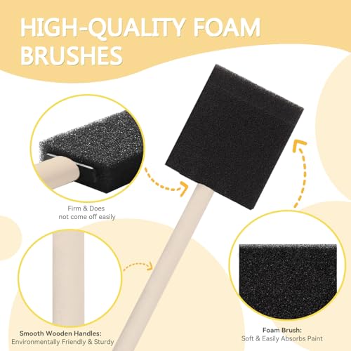 18 Pcs Foam Paint Brushes, 2 Inch Sponge Paint Brush, Wood Handle Sponge Foam Brush for Painting, Staining, Varnish, Craft, Touch Up - size: 18 Packs 2 inch