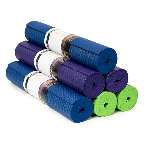 Voyage 5mm Studio Yoga Mats, 6 Pack, 72x24in | Extra Long, Anti-Tear Exercise Mats for Workout, Stretching, Fitness - Non Slip Gym Mats for Home, Schools and Studios - color: Assorted