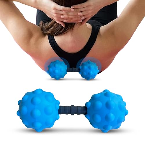 Adjustable Peanut Massage Ball, Dual Textured Massage Roller with Customizable 5-8 Inch Width for Back, Neck, Legs, Calves and Hamstrings, Lightweight TPE Self-Massage Tool, Blue