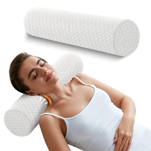 Memory Foam 4" Round Pillow, Cervical Neck Roll Pillow for Pain Relief - color: Plaid White, size: 4”H
