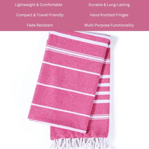 WeWove Turkish Peshtemal Beach Towels Large 39x70 Inch Set of 2-100% Cotton Soft Quick-Drying Absorbent Washable - Versatile for Beach Pool Spa Picnic Travel or Bath Use - Turkish Towels Pink - color: Pink