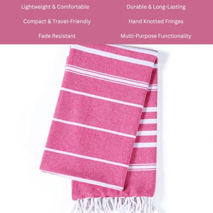 WeWove Turkish Peshtemal Beach Towels Large 39x70 Inch Set of 2-100% Cotton Soft Quick-Drying Absorbent Washable - Versatile for Beach Pool Spa Picnic Travel or Bath Use - Turkish Towels Pink - color: Pink