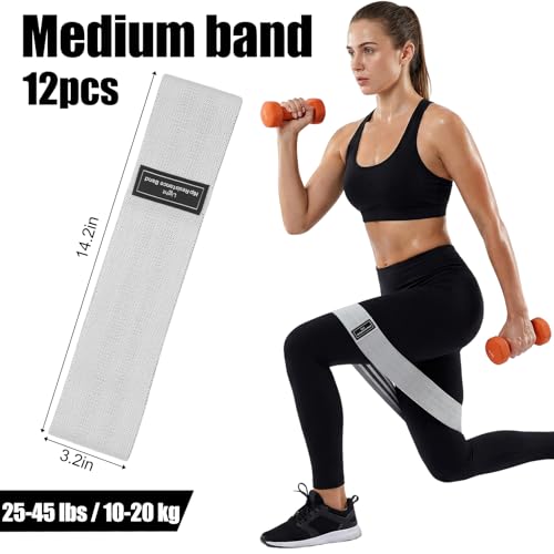 12 Pcs Fabric Resistance Bands for Working Out, for Working Out Booty Workout Stretch Exercise Bands Non Slip for Legs Squat Resistance Loop for Home Gym Workout, Yoga, Pilates