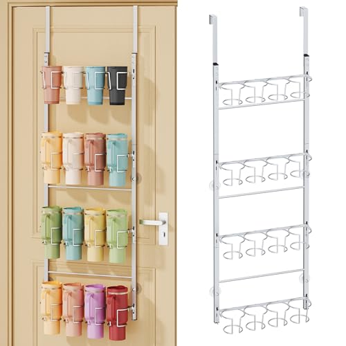 SWTYMIKI 4-Tier Water Bottle Organizer – Over the Door Stanley Cup Holder, Cup Organizer for Door or Wall Mount Option, Stanley Accessories for Pantry, Dorm, Office, RV Use, Silver - color: Silver, size: 4-Tier