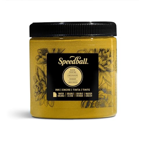 Speedball 3813 Water Soluble Block Printing Ink – Bold Color With Satin Finish AP Non-toxic 8 Fl. Oz., Gold - color: Gold