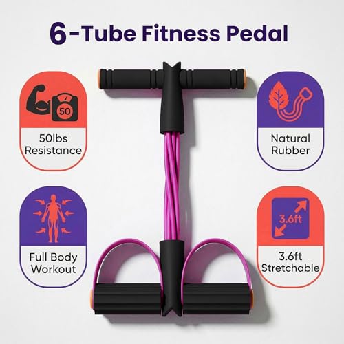 Pedal Resistance Bands with Handles for Home Work Out - color: Pink