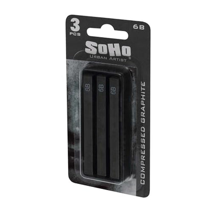 SoHo Urban Artist Compressed Graphite Sticks 6B, Pack of 3 - Premium Graphite Sticks for Drawing - Versatile & Smooth Gliding Artist Graphite - Ideal for Professionals, Students, and Artists - color: 6B