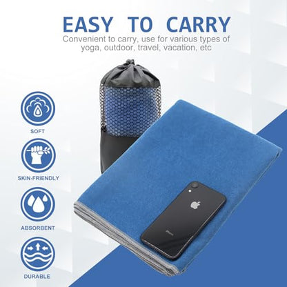 Eunzel Non Slip Hot Yoga Mat Towel with Grip Dots, 72" x 24" - color: Steel Blue, size: 72" x 24"