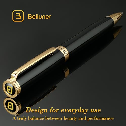 BEILUNER Luxury Gel Pen with 24K Gold Finish, Black Piano Lacquer, Luxury Grade Craftsmanship, Best Pen Gift Set for Men and Women, Professional, Executive, Office, Retractable Nice Pens - color: Piano Black and Gold Finish