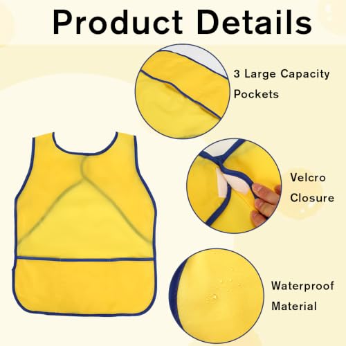 Kids Art Smock Sleeveless Waterproof Painting Apron Children Artist Smock 3 Pockets for Kids Age 2-8 Painting Crafts - color: Yellow, Rose Red, Red, Dark Blue, size: 4 Pcs