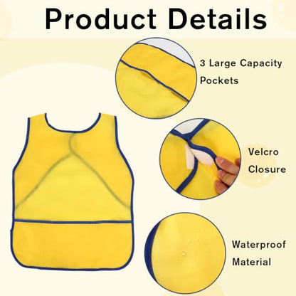 Kids Art Smock Sleeveless Waterproof Painting Apron Children Artist Smock 3 Pockets for Kids Age 2-8 Painting Crafts - color: Yellow, Rose Red, Red, Dark Blue, size: 4 Pcs