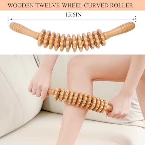 Xokocli Cellulite Massage Tool Wood Therapy Massage Tools Fascia Blaster Cellulite Roller Lymphatic Drainage Massager Deep Tissue Massage Stick for Legs Thighs Muscle Relief Recovery(White 12-Wheel) - color: Nude 12-wheel