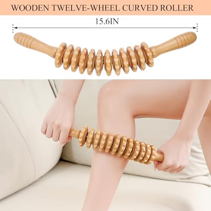 Xokocli Cellulite Massage Tool Wood Therapy Massage Tools Fascia Blaster Cellulite Roller Lymphatic Drainage Massager Deep Tissue Massage Stick for Legs Thighs Muscle Relief Recovery(White 12-Wheel) - color: Nude 12-wheel