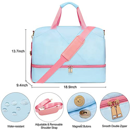 Sports Gym Bag for Women, Travel Duffle Bag with Shoe Compartment & Wet Pocket, Fitness Yoga Bag - color: Blue-93