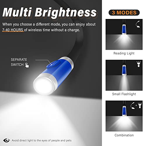 Vekkia Rechargeable LED Neck Book Light for Reading in Bed | 3 Brightness Levels/Flexible Soft Silicone Arms Comfortable Wear/Long Lasting,Great for Readers, Craft & Knitting - color: Blue