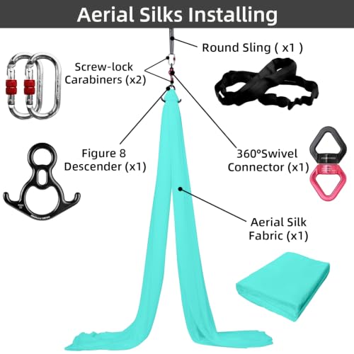 PRIOR FITNESS Aerial Silks Kit, SGS&CE Certified, 9/15/20Yards - color: Light Green, size: M(15 Yards)