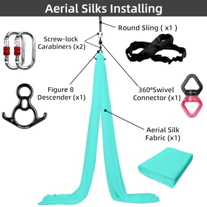 PRIOR FITNESS Aerial Silks Kit, SGS&CE Certified, 9/15/20Yards - color: Light Green, size: M(15 Yards)