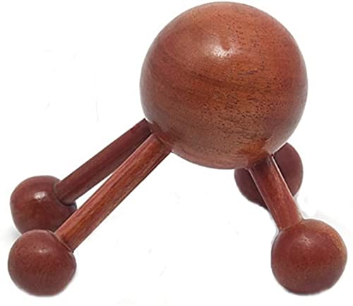 4 Legs Ball Spider Massager Handheld Stick for Shoulder, Back & Full Body Thai Wooden Trigger Point Reflexology Massage Tool w/Cloth Bag and Massage Manual