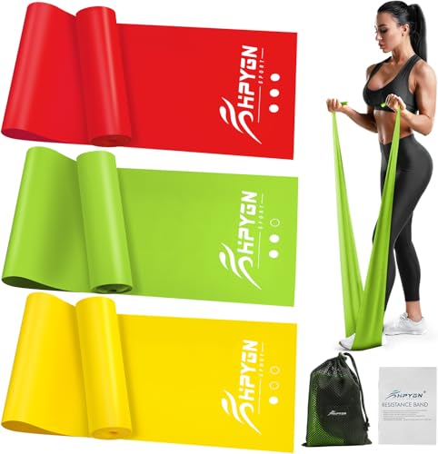 HPYGN 3 Levels Non-Latex Exercise Bands for Physical Therapy & Yoga, Professional Resistance Bands Set for Working Out, Strength Training, Pilates & Rehab, TPE Elastic Stretch Bands for Seniors, Women - color: 9-Red/Green/Yellow, size: 5.9ft