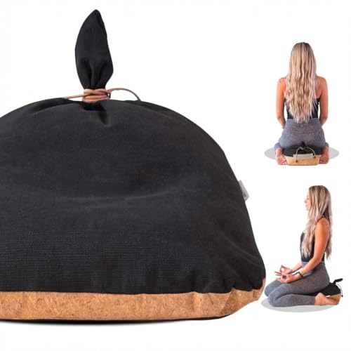 MONK & LLAMA Meditation Cushion Floor Cushion for Yoga & Sitting – Zafu Pillow for Proper Posture & Spinal Alignment, Comfortable Buckwheat Support with Washable Cover for Meditation, Home & Office - color: Black