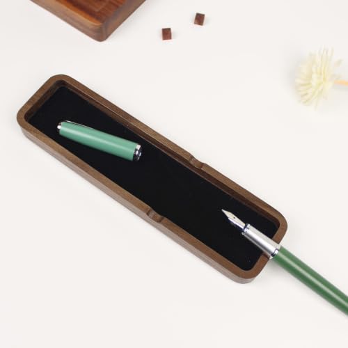 Solid Walnut Wooden Fountain Pen Tray Office Desk Display Holder Organizer | Side Pen Rest Notch, Anti-Roll Design, Soft Velvet Lining, Scratch Protection, Quick-Rest Slot