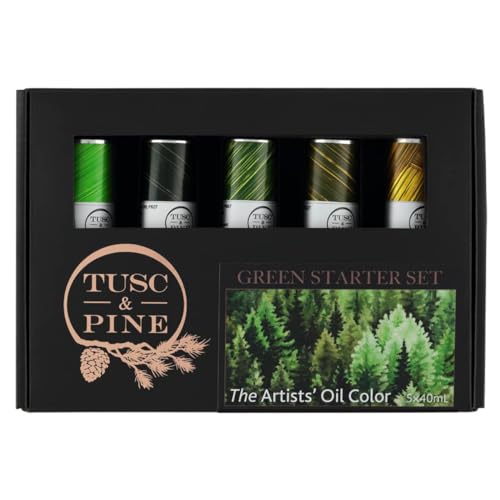 Tusc & Pine Artist Oil Paint - 40 ml Set of 5 - Greens - Non-Yellowing, Rich & Creamy Consistency, Maximum Pigment Load, Small Batch Milled Oil Paints Developed for Professional Artists - color: Greens, size: 6.75 Fl Oz (Pack of 1)