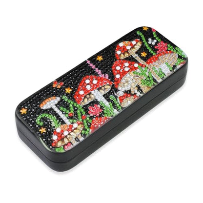 FlyingMage 5D Diamond Art Painting Kit for Adults Beginner, Small DIY Diamond Dots Gem Art Painting Mosaic Kits, Cute Hard Shell Sunglasses Eyeglasses Glasses Case for Women Teen, Mushroom - color: Black Mushroom