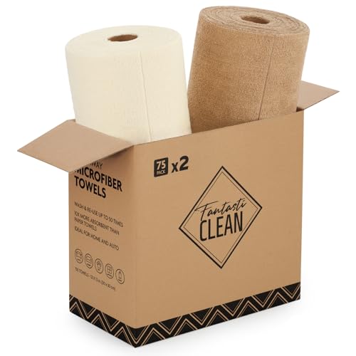 Fantasticlean Microfiber Cleaning Cloth Rolls-150 Sheets,12"x12"(Tan,Beige) - color: Beige and Tan, size: 150 pack