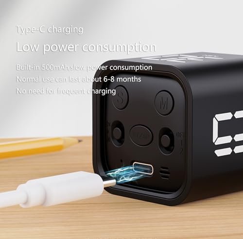 Digital Cube Pomodoro Timer Desk Rechargeable Productivity Timer 5/10/30/60min & Custom Countdown, Vibration & Adjustable Sound Alarm,for Task Work Kitchen ADHD Kids Studying (Black) - color: Black