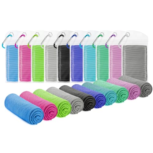 Amgico 10 Pack Cooling Towel(40"x12") for Neck and face, Ice Towel, Soft Breathable Towels, Cooling Rags for Yoga, Sport, Running, Workout, Gym, Camping, Fitness, Workout & More - color: Light Blue/Magenta/Green/Gray/Black/Royal Blue/Lake Blue/Dark Gray/E