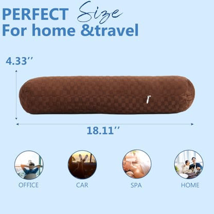 Neck Roll Pillow,Cervical Neck Pillow Bolster Pillow for Sleeping | Cotton neck roll, machine-washable cover, supports neck, legs, back & sleeping, slim bolster for bed & yoga - color: Checkerboard--brown