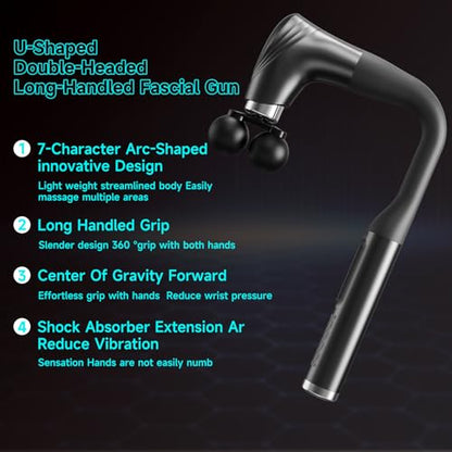Massage Gun With Extended Handle, Back Massager Tool, U-Shaped Massager