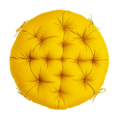 47" Round Tufted Floor Cushion, Thick Meditation Papasan with Ties - color: Yellow