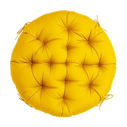 47" Round Tufted Floor Cushion, Thick Meditation Papasan with Ties - color: Yellow