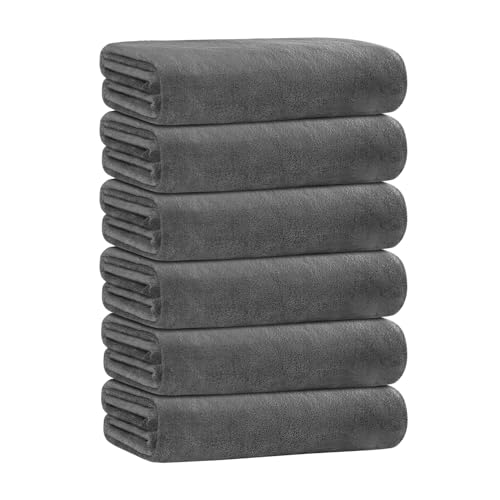 JML Microfiber Bath Towel Set with Hanging Loop, Grey, 30" x 60", 6 Pack - color: Grey, size: 6 Pack-30" x 60"