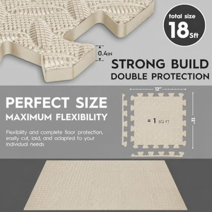 18 Pcs EVA Foam Floor Tiles, Puzzle Exercise Mat Set for Gym - color: Beige