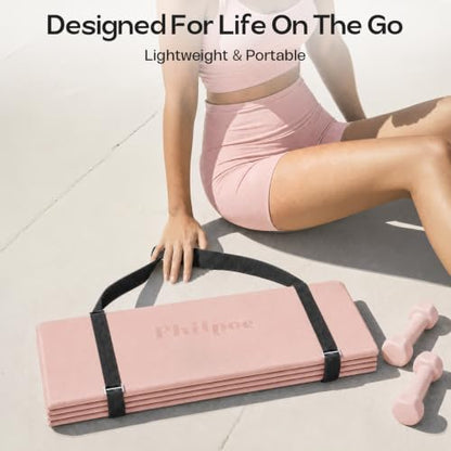 Foldable Yoga Mat, 70''x24''x0.24''(6mm）Non-slip POE Exercise Mat - color: Pink