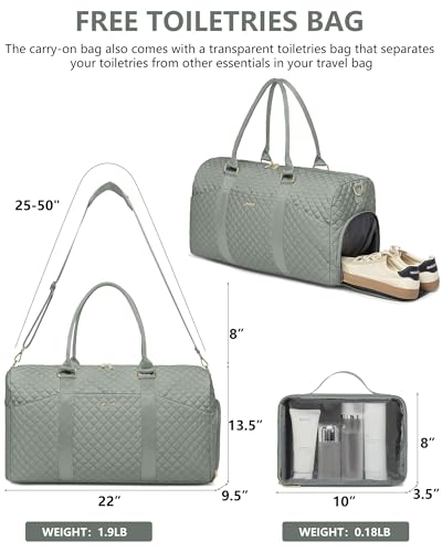 Women Weekender Travel Duffle Bag: Travel Duffel Overnight Bags with Shoe Compartment Large Carry on Tote with Toiletry Bag Weekend Traveling Yoga Gym Hospital Bag for Women with Wet Pocket Green - color: 04-Sage Green, size: X-Large