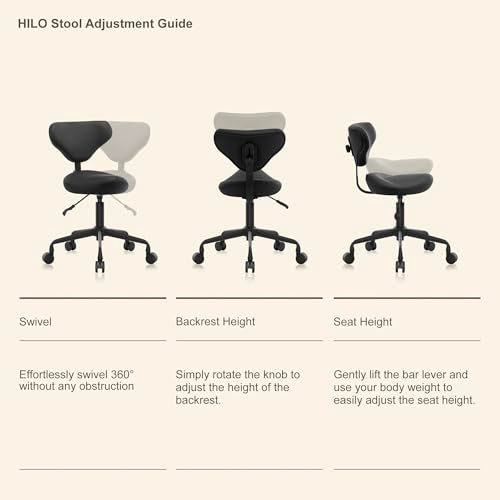 Ergonomic Rolling Stool with Backrest, Adjustable Swivel Chair, Vanilla - color: Vanilla, size: Standard with Backrest